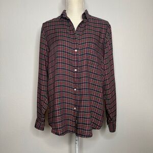 Grayson Red Pink Navy Plaid Button Down Shirt Lyocell Chest Pocket Size L